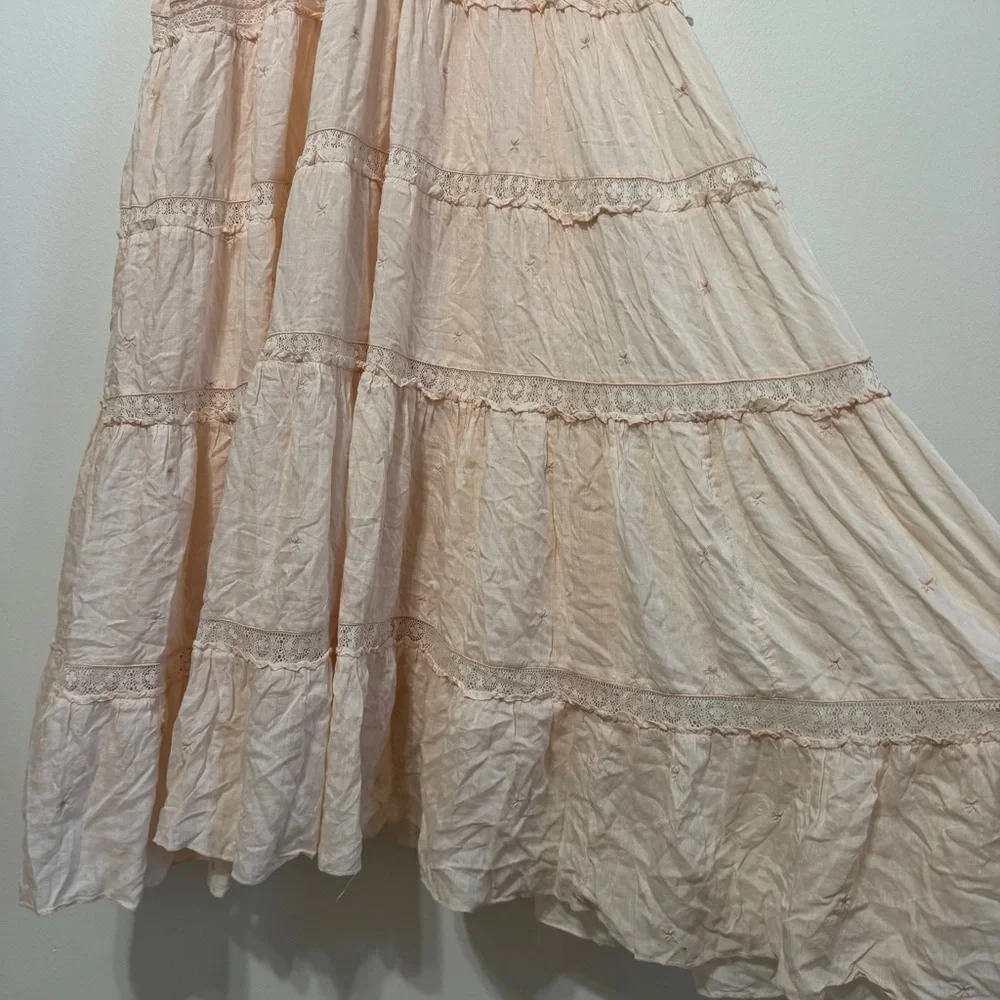 FREE PEOPLE Lily Of The Valley MIDI Dress Size Small Tiered in Peach Pink